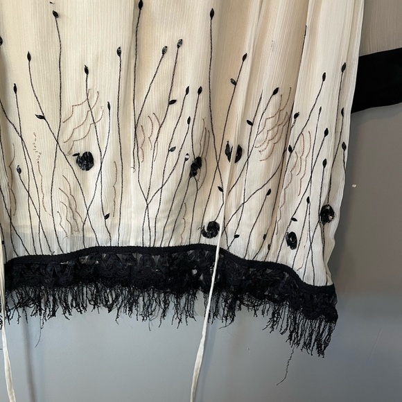 Twin-Set Simona Barbieri Ecru Black Floral Beaded Tassel Tie Back Dress - Picture 8 of 12